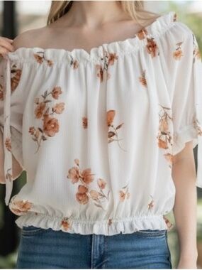 Iris White Floral Off Shoulder Blouse Size Large
